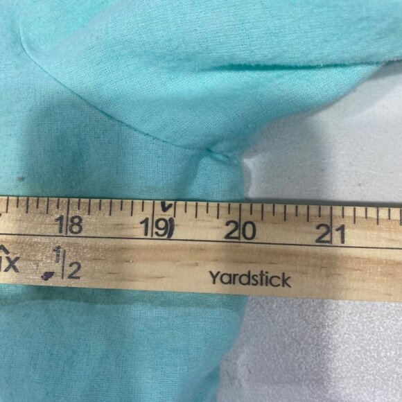Emily Daniels Linen Blend Top Womens Size M Aqua Blue Roll Tab Sleeves Coastal B - Picture 10 of 13